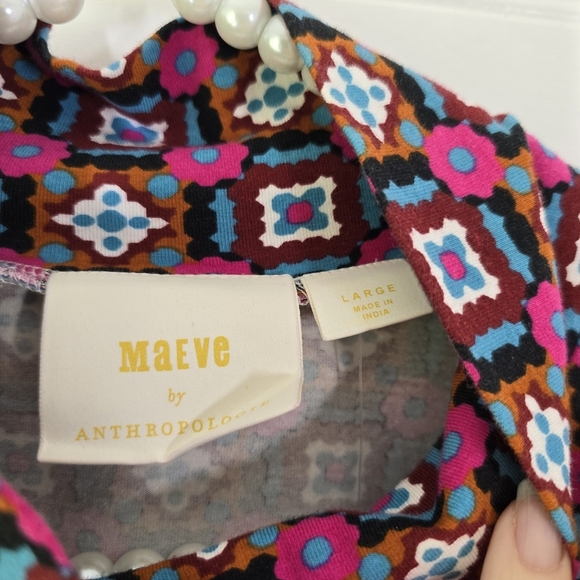 NWT Anthropologie Maeve Button Shoulder Turtleneck Long Sleeve Printed Top Large - Picture 7 of 9
